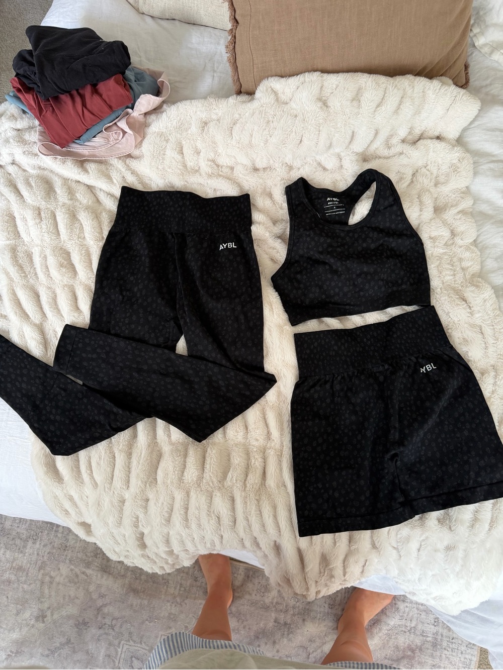 AYBL Black Leopard-Print Active Set — Sports Bra, High-Waist Leggings & Shorts